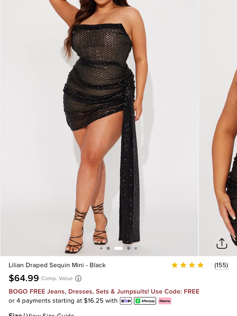 Fashion Nova Black Draped Sequin Strapless Mini Dress with Side Sash